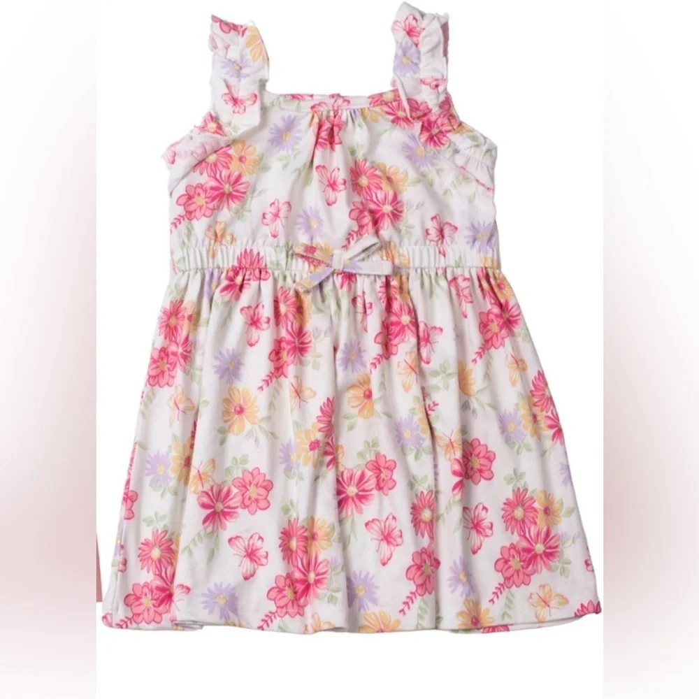 Little Lass Floral Ruffle Sleeve Dress 2T Pink Orange Spring
